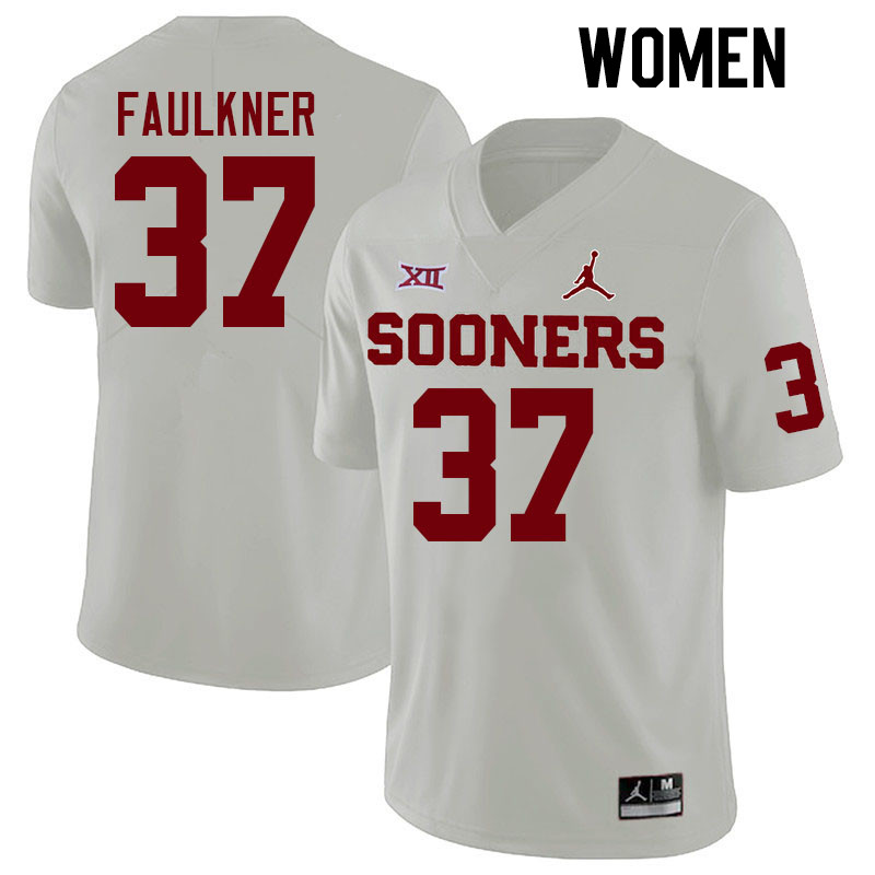 Women #37 River Faulkner Oklahoma Sooners College Football Jerseys Stitched-White